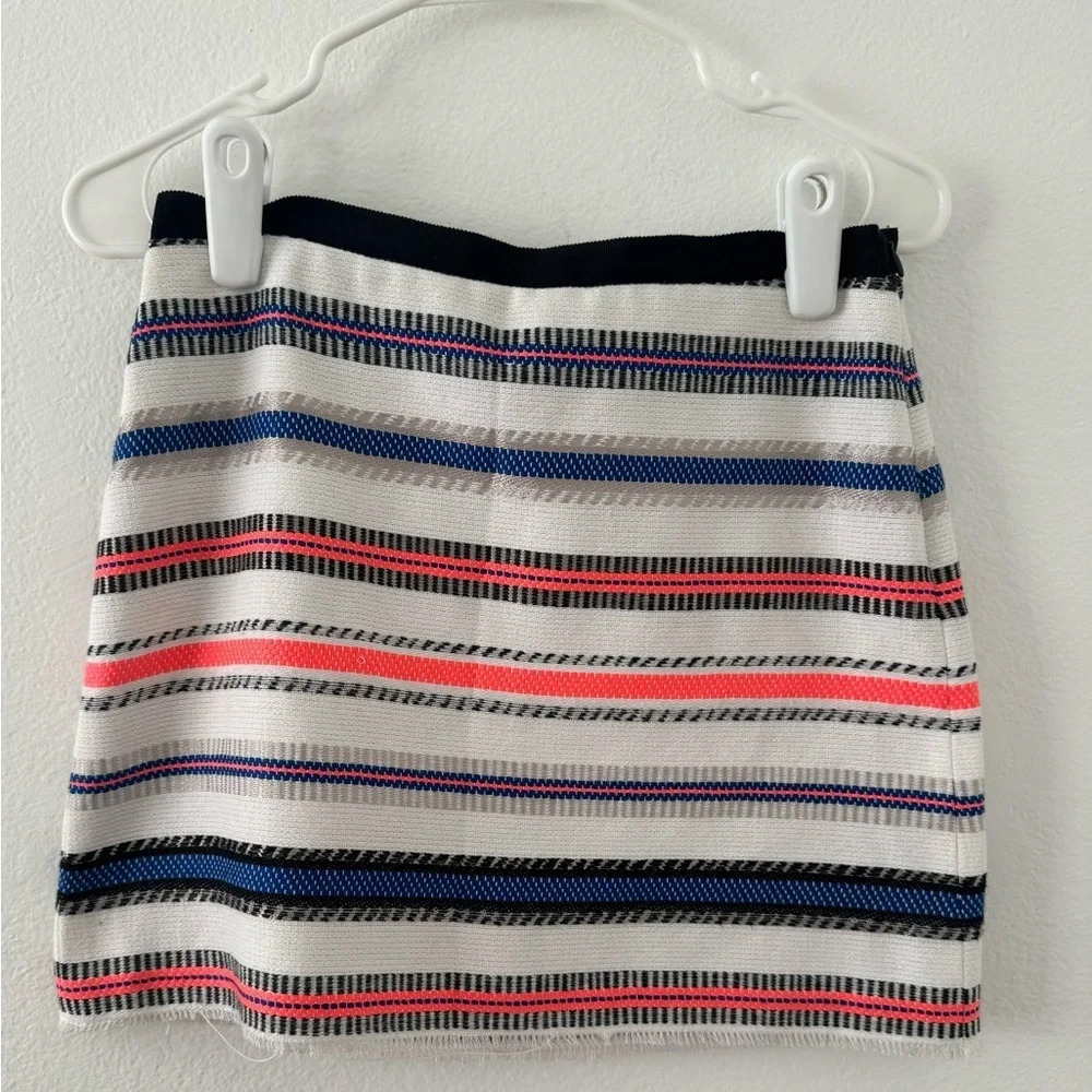 Milly Multi Color Striped White Mini Skirt Cotton Blend Preppy Luxe Size 2